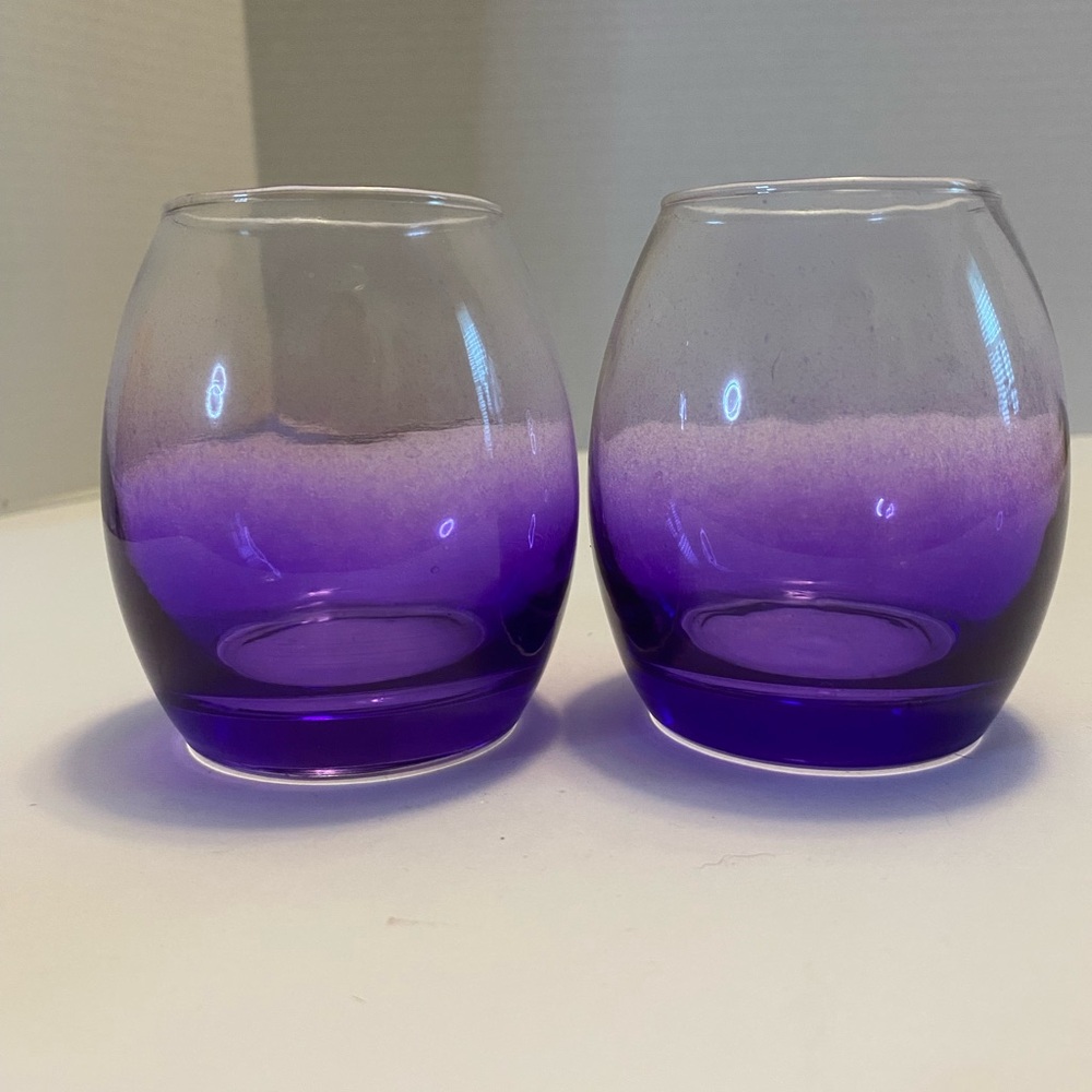 Amethyst Purple Glass Votive Tea Light Candle Holders Mid-Century Set Of 2 - Picture 3 of 10
